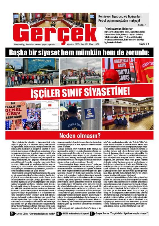 Gerçek Gazetesi Sayı 191 - Ağustos 2025