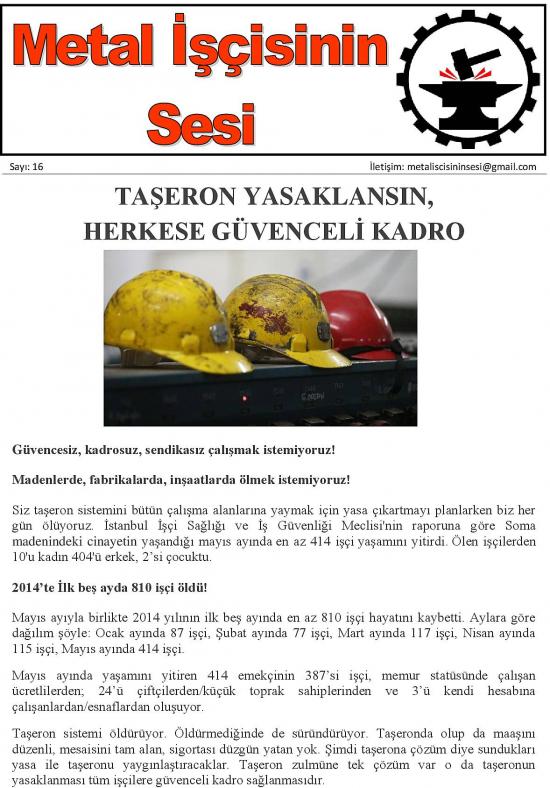Metal İşçisinin Sesi Sayı 16