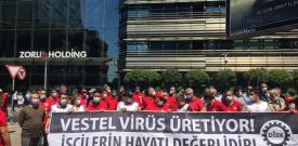 DİSK’ten Vestel’de hızla artan Covid-19 ölümlerine karşı basın açıklaması: Vestel virüs üretiyor!