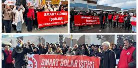 Merhaba dostlar ben Smart Solar fabrikasında çalışan bir işçiyim. 114 günlük grevimizi başarıyla sonuçlandırdık. Nihayet patron bizi bölmek için ne kadar hukuksuzluk yaparsa yapsın ne kadar saldırırsa saldırsın mücadelemize en başından itibaren sahip çıktık, en başından itibaren örgütlülüğümüzden şaşmadık. 