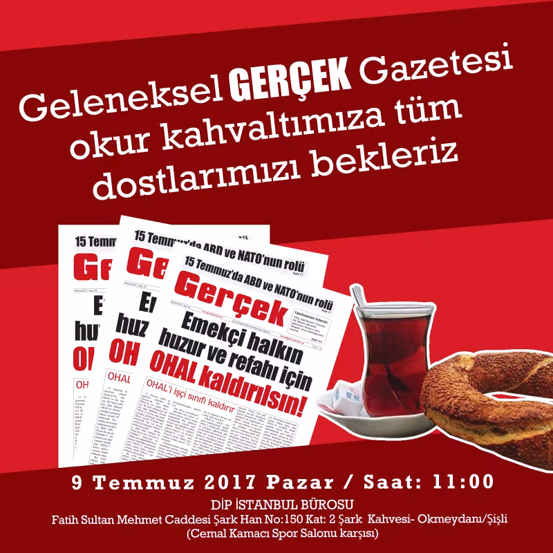 Gerçek gazetesi okur kahvaltısı Temmuz 2017 kapağı