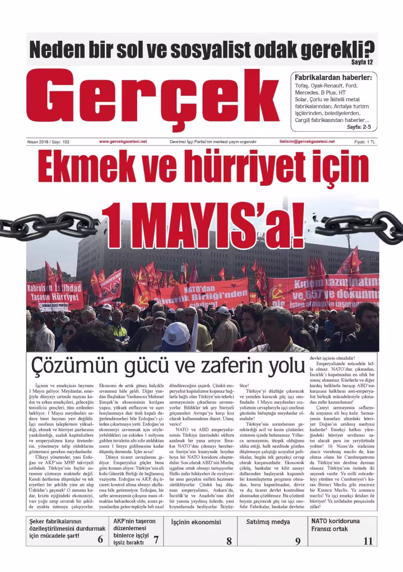 Gerçek Gazetesi Sayı 103 - Nisan 2018 kapağı