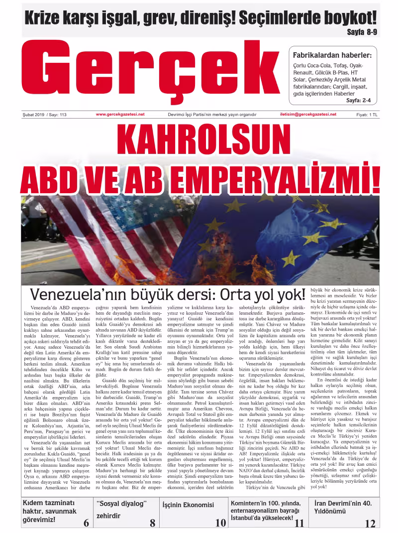 Gerçek Gazetesi Sayı 113 - Şubat 2019 kapağı