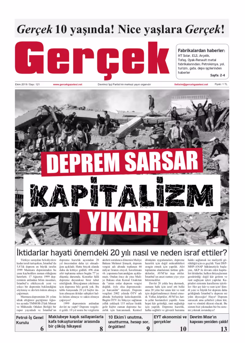 Gerçek Gazetesi Sayı 121 - Ekim 2019 kapağı