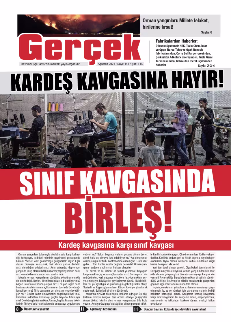 Gerçek Gazetesi Sayı 143 - Ağustos 2021 kapağı
