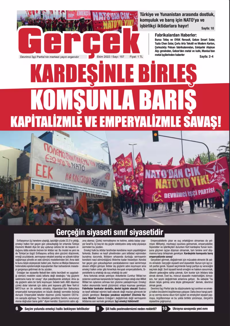 Gerçek Gazetesi Sayı 157 - Ekim 2022 kapağı