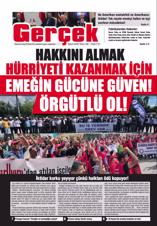 Gerçek Gazetesi Sayı 158 - Kasım 2022 kapağı