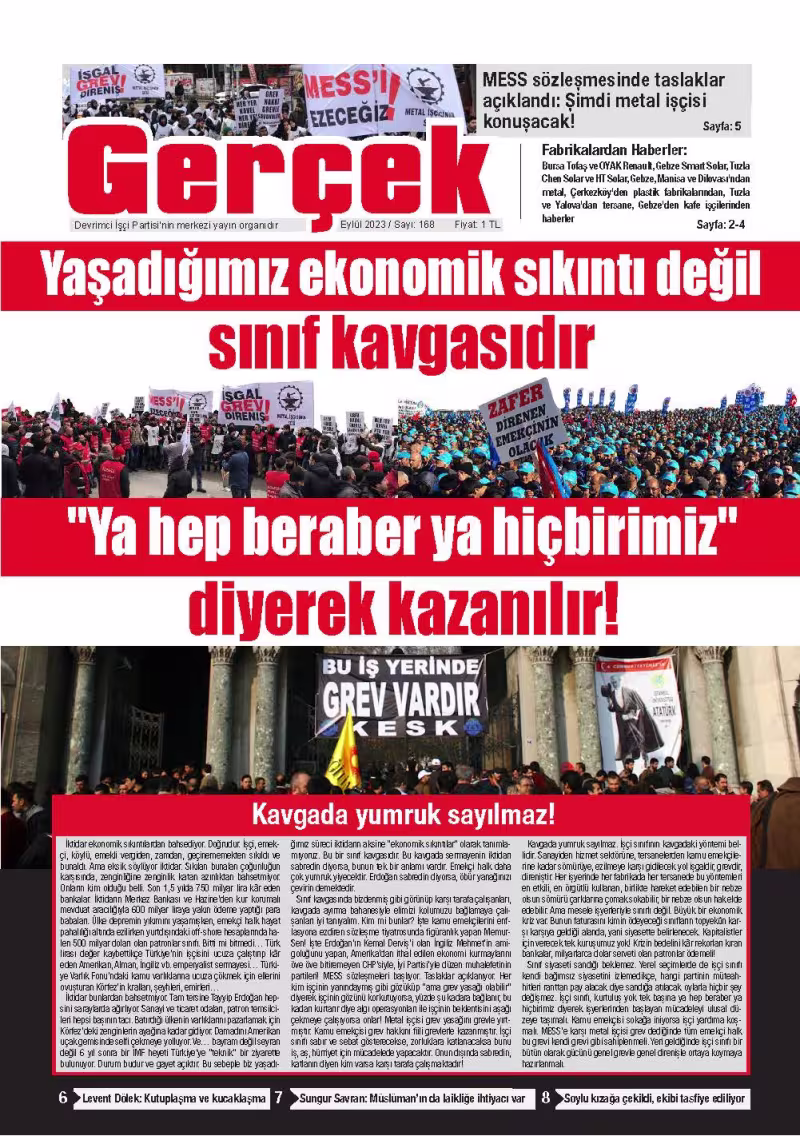 Gerçek Gazetesi Sayı 168 - Eylül 2023 kapağı