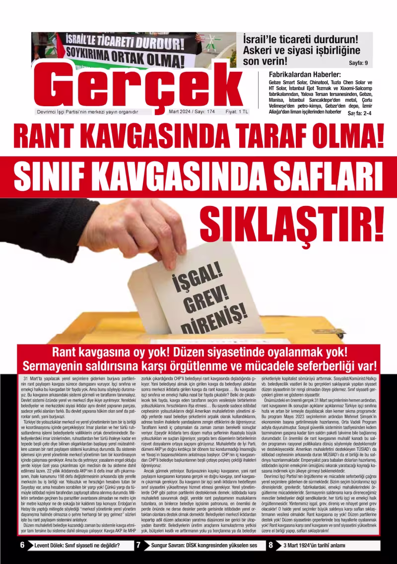 Gerçek Gazetesi Sayı 174 - Mart 2024 kapağı