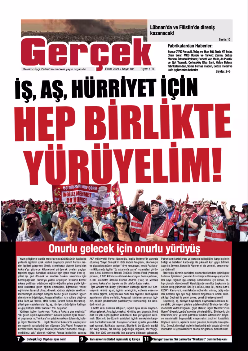 Gerçek Gazetesi Sayı 181 - Ekim 2024 kapağı