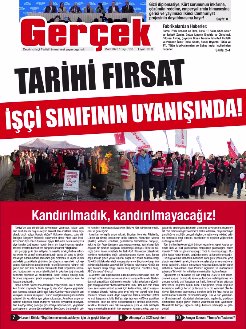 Gerçek Gazetesi Sayı 186 - Mart 2025 kapağı