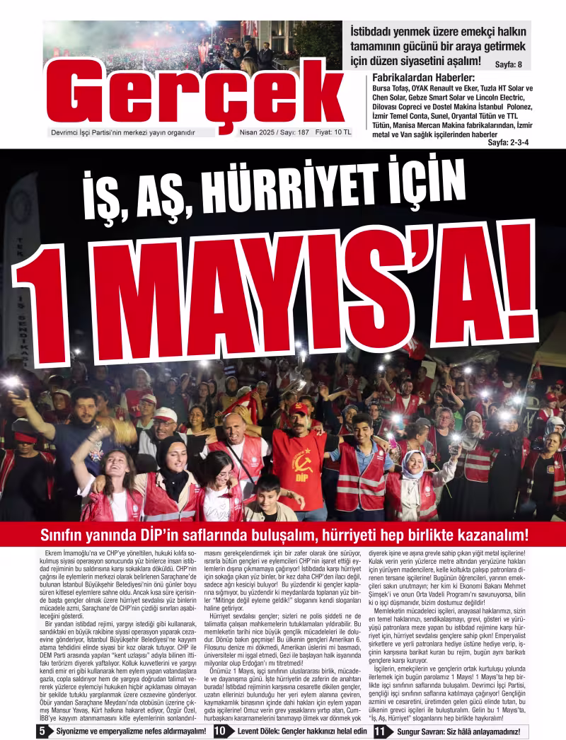 Gerçek Gazetesi Sayı 187 - Nisan 2025 kapağı