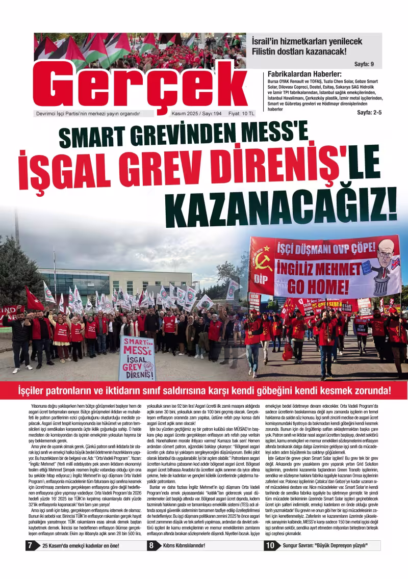 Gerçek Gazetesi Sayı 194 - Kasım 2025 kapağı