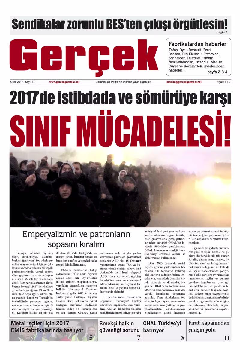 Gerçek Gazetesi Sayı 87 - Ocak 2017 kapağı
