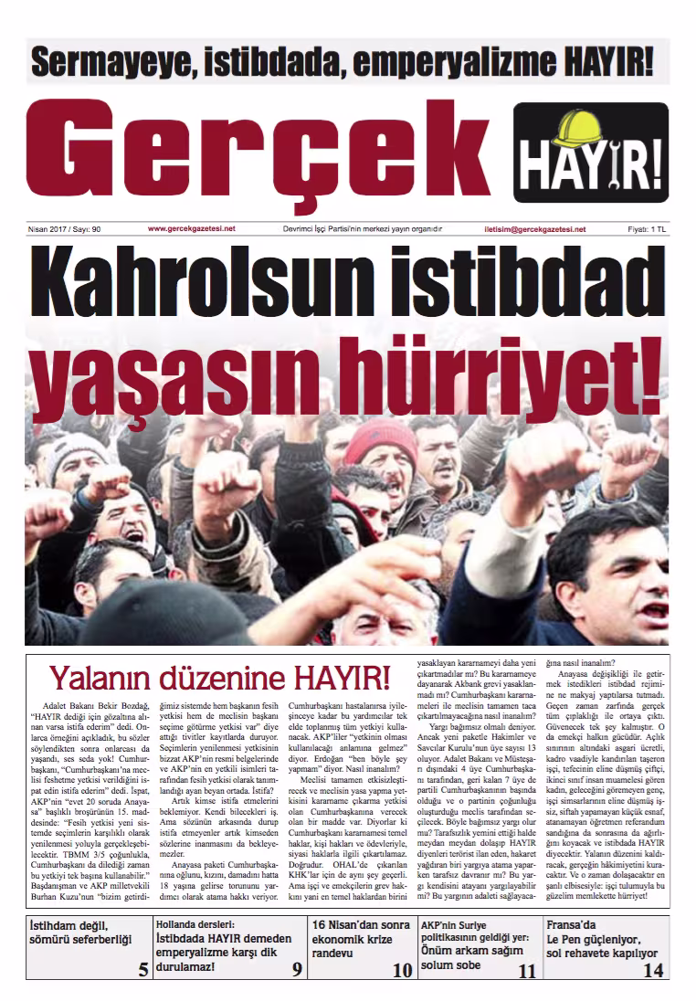 Gerçek Gazetesi Sayı 90 - Nisan 2017 kapağı