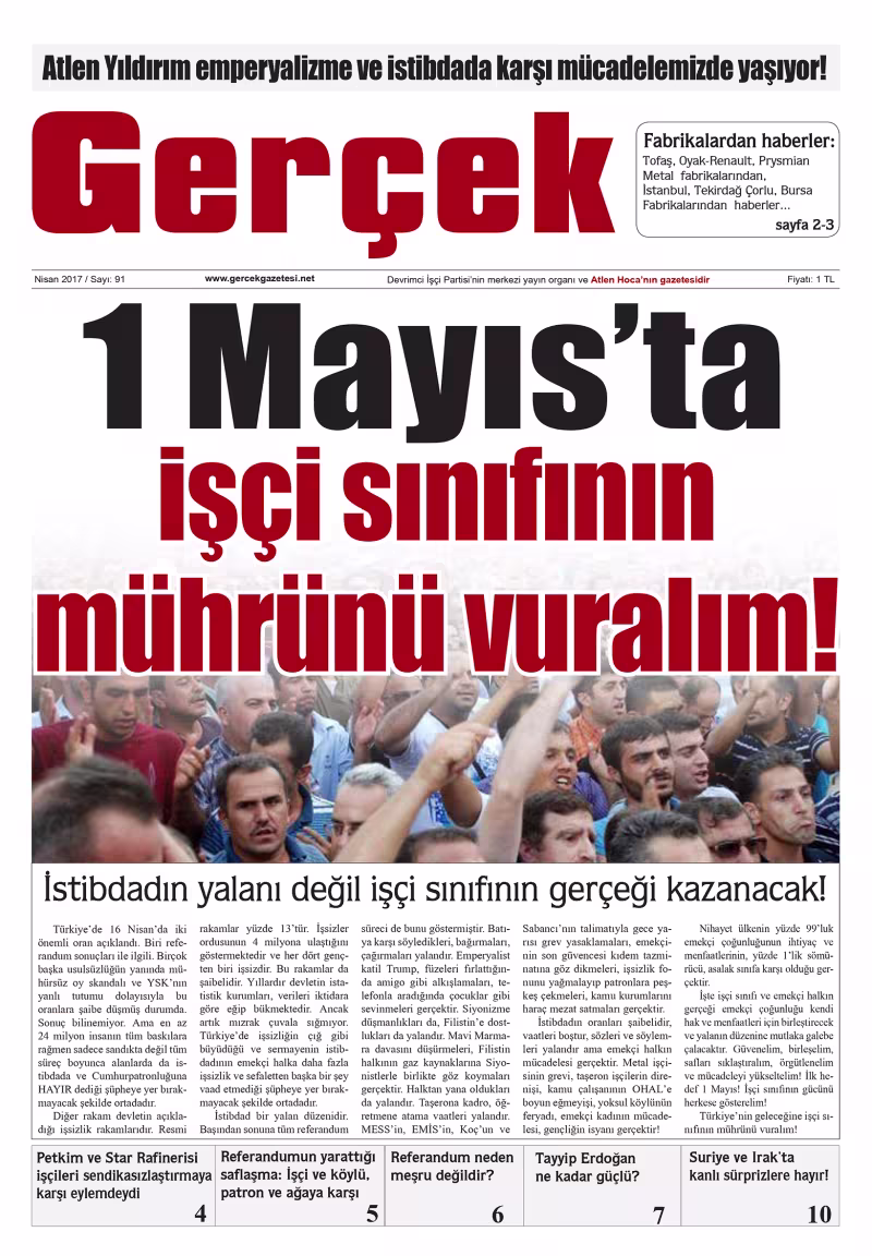 Gerçek Gazetesi Sayı 91 - Nisan 2017 kapağı