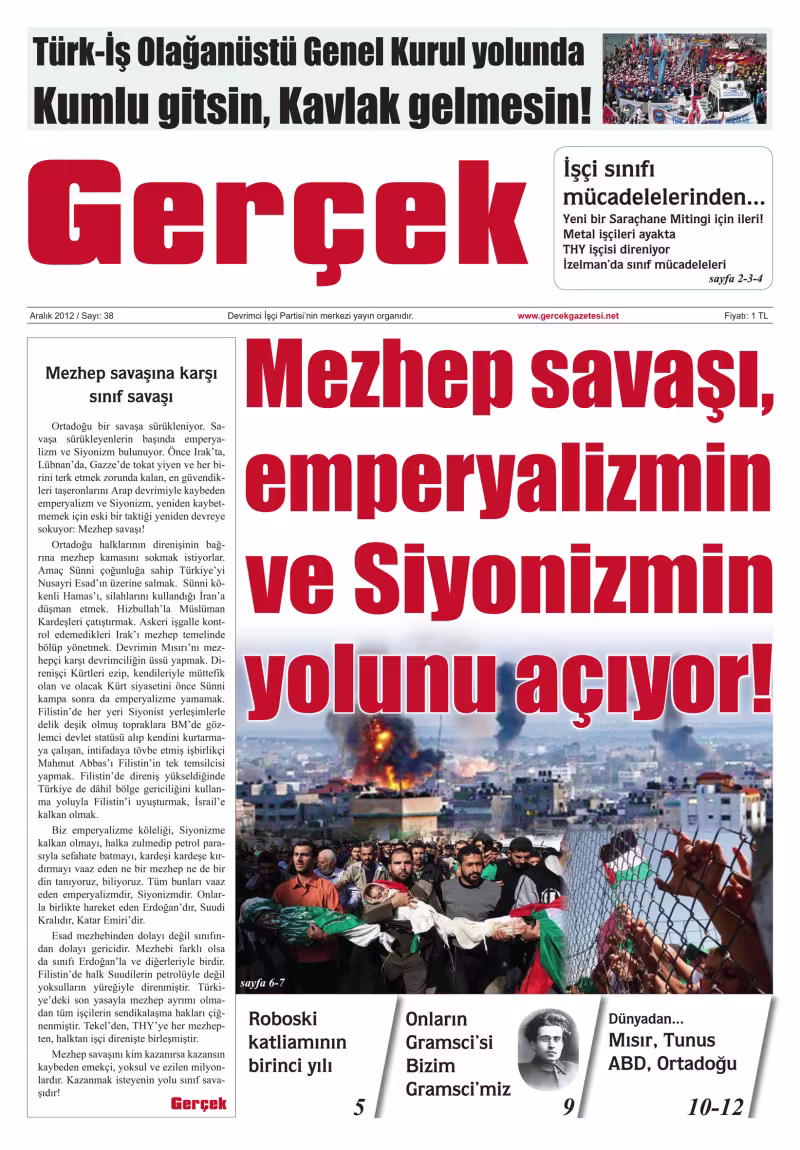 Gerçek Gazetesi Sayı 38 - Aralık 2012 kapağı