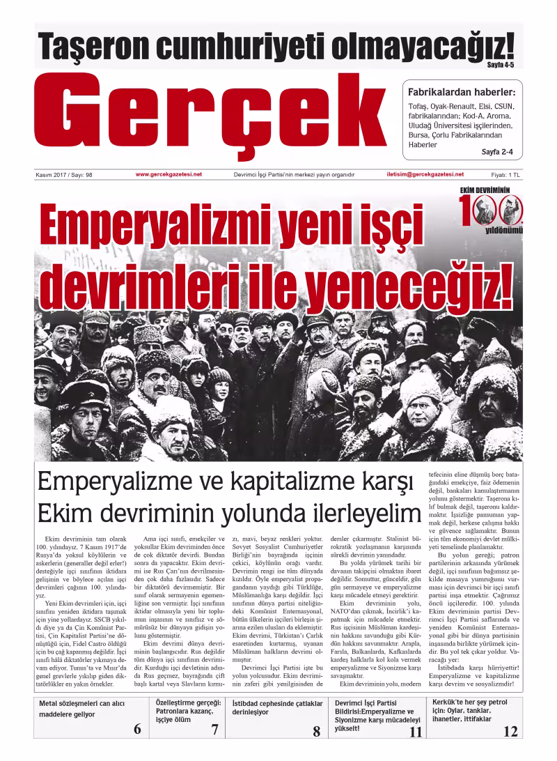 Gerçek Gazetesi Sayı 98 - Kasım 2017 kapağı