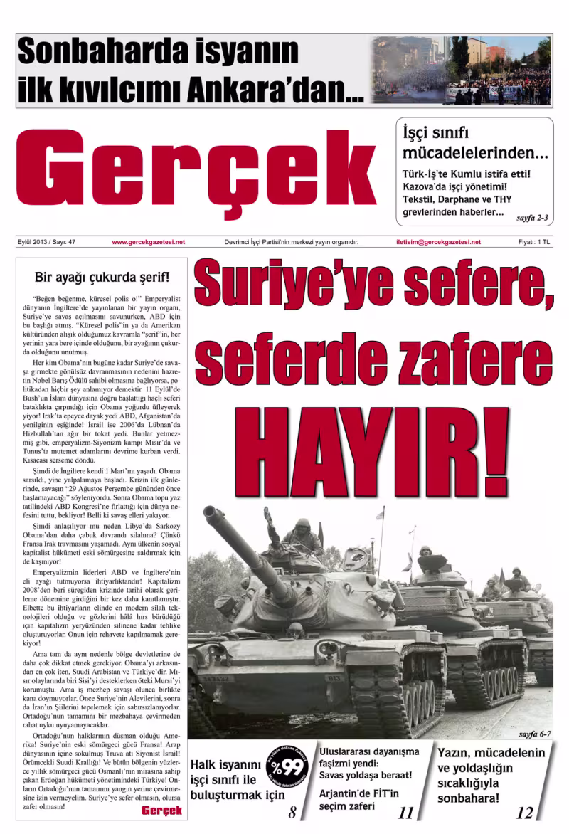 Gerçek Gazetesi Sayı 47 - Eylül 2013 kapağı