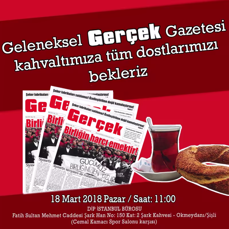Gerçek Gazetesi kahvaltılı okur toplantısı 18 Mart Pazar günü kapağı