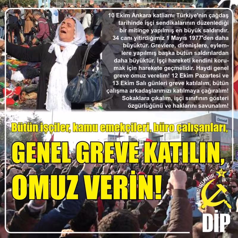 Bütün işçiler, kamu emekçileri, büro çalışanları, genel greve katılın, omuz verin! kapağı
