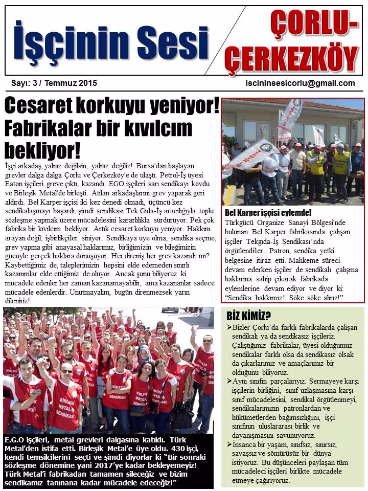 İşçinin Sesi Çorlu Çerkezköy Sayı 3 kapağı