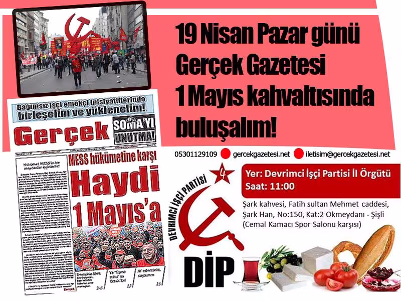 Gerçek Gazetesi İstanbul 1 Mayıs kahvaltısında buluşalım! kapağı