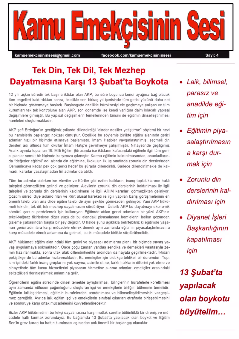 Kamu Emekçisinin Sesi Sayı 4 kapağı