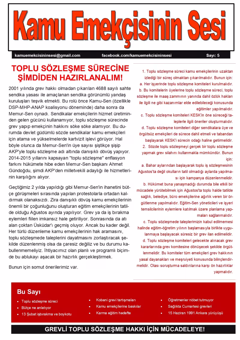 Kamu Emekçisinin Sesi Sayı 5 kapağı