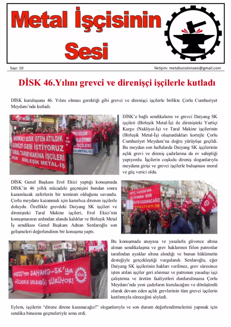Metal İşçisinin Sesi Sayı 10 kapağı