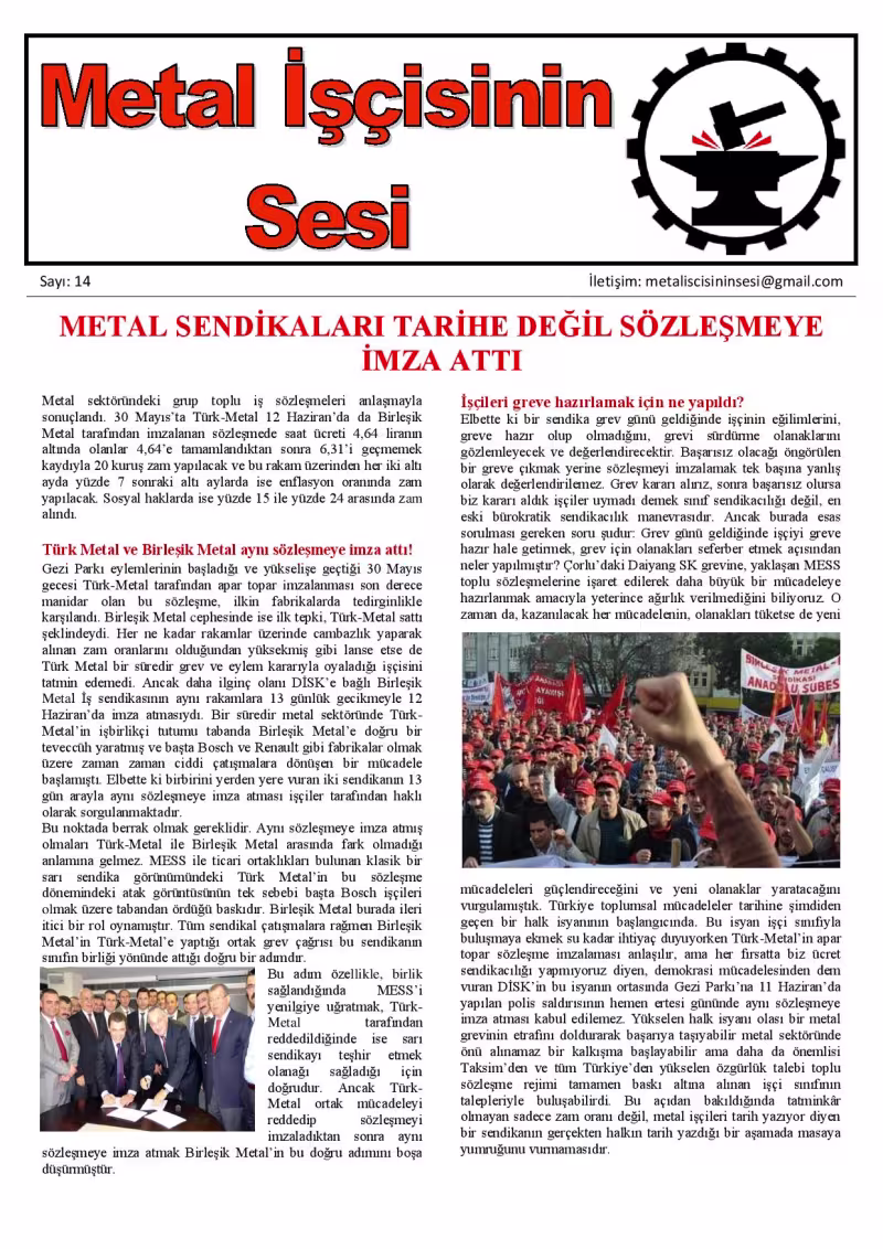 Metal İşçisinin Sesi Sayı 14 kapağı