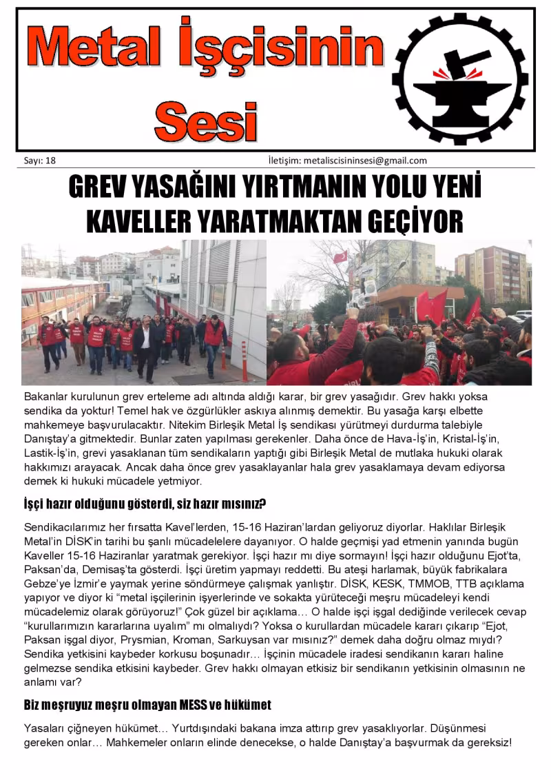 Metal İşçisinin Sesi Sayı 18 kapağı