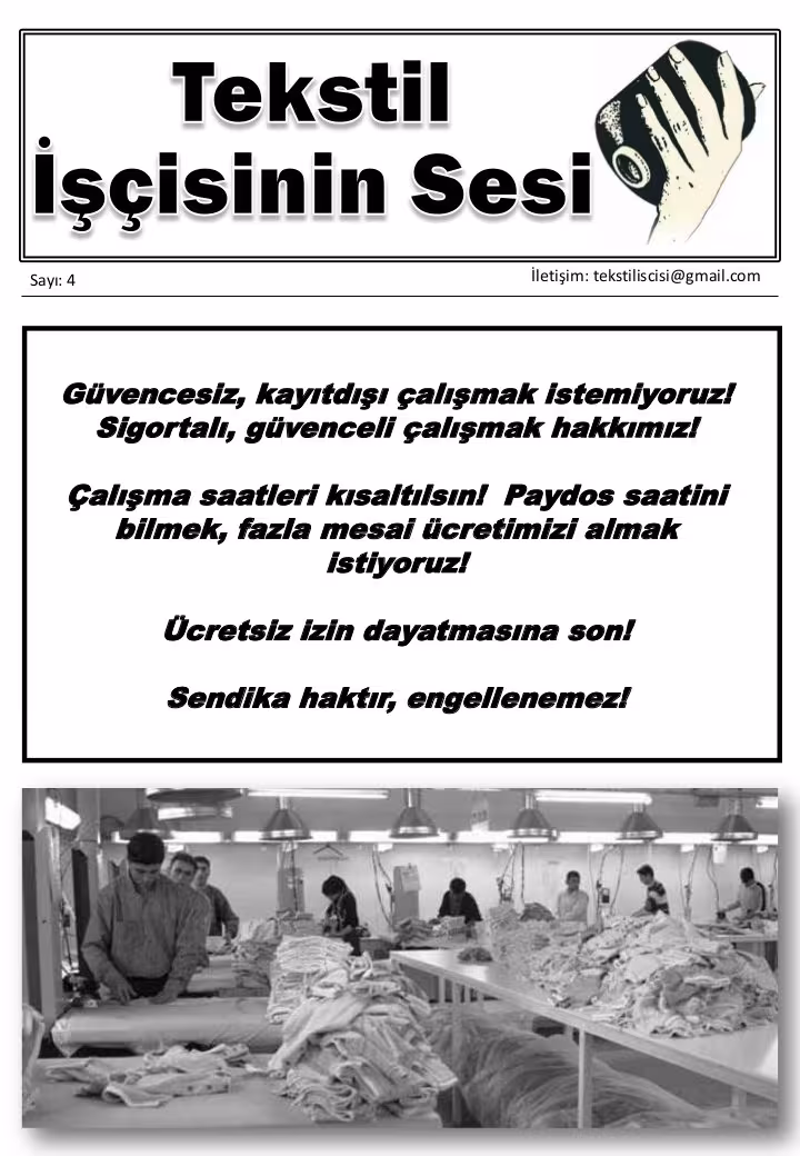 Tekstil İşçisinin Sesi Sayı 4 kapağı