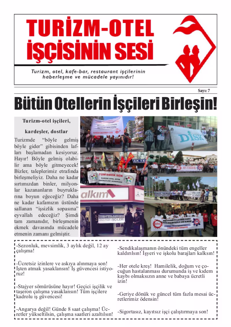 Turizm-Otel İşçisinin Sesi Sayı 7 kapağı