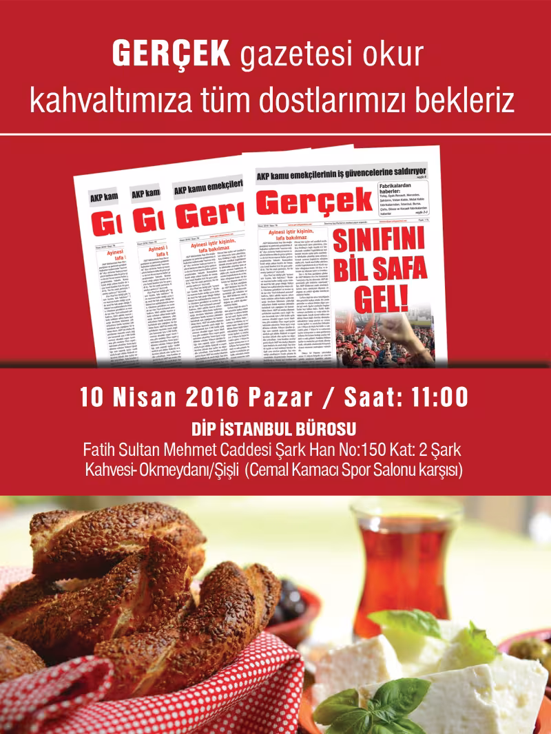 Gerçek Gazetesi Nisan 2016 İstanbul kahvaltısı kapağı