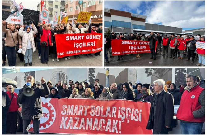 Merhaba dostlar ben Smart Solar fabrikasında çalışan bir işçiyim. 114 günlük grevimizi başarıyla sonuçlandırdık. Nihayet patron bizi bölmek için ne kadar hukuksuzluk yaparsa yapsın ne kadar saldırırsa saldırsın mücadelemize en başından itibaren sahip çıktık, en başından itibaren örgütlülüğümüzden şaşmadık. 